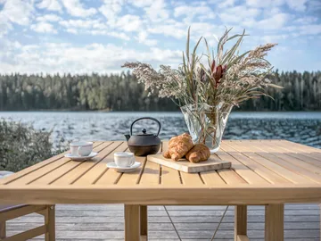 65 bord - Teak, 128x120x68 cm - Fri Form