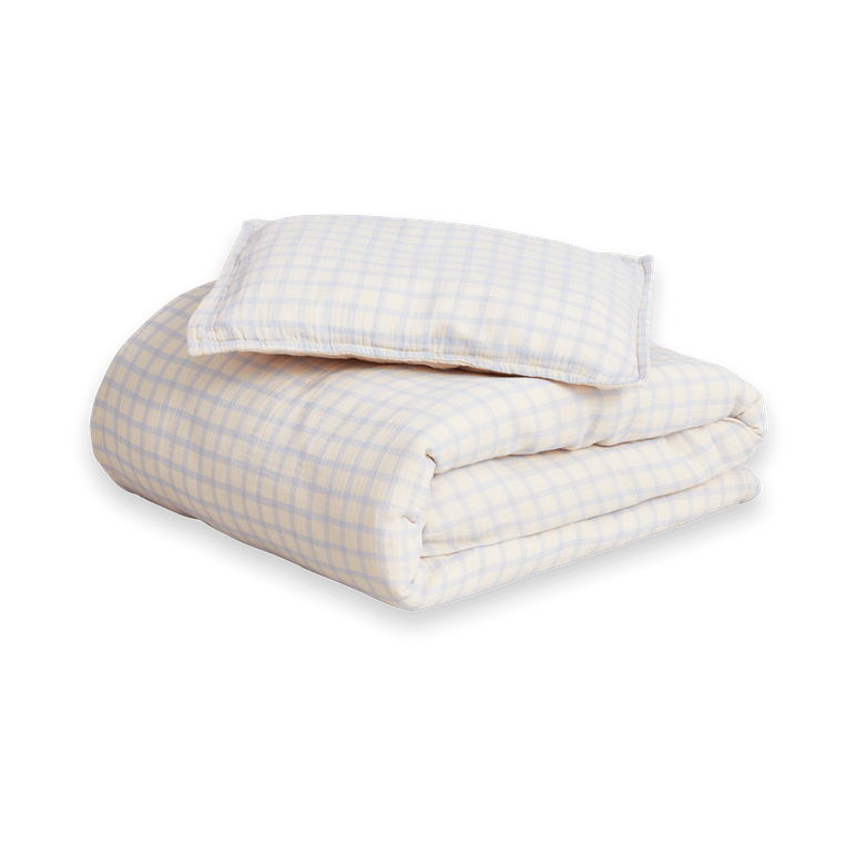 Garbo&Friends Gingham Sky Blue Muslin bäddset baby 70x80 cm/28x35 cm