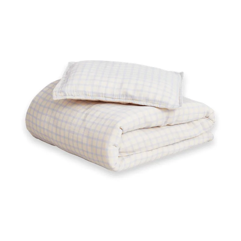 Garbo&Friends Gingham Sky Blue Muslin bäddset junior 100x130 cm/35x55 cm