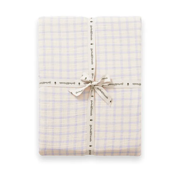 Garbo&Friends Gingham Sky Blue Muslin dra-på-lakan 180x200x30 cm