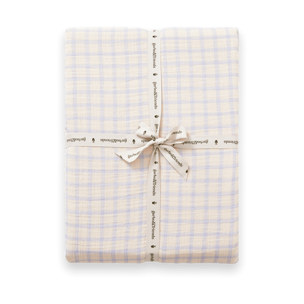 Garbo&Friends Gingham Sky Blue Muslin dra-på-lakan 90x200x30 cm