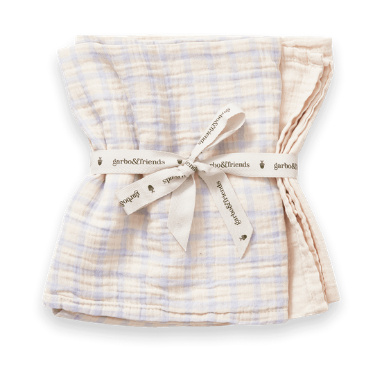 Garbo&Friends Gingham Sky Blue Muslin filt liten 2 delar 60x60 cm