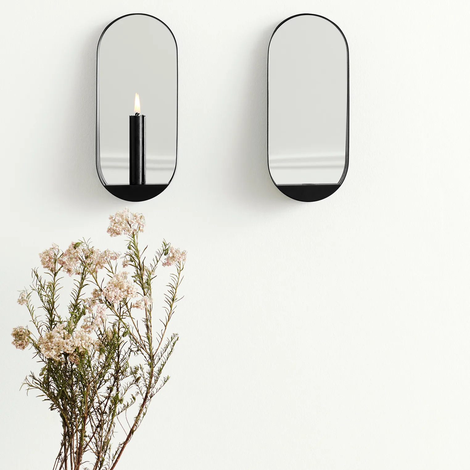 Glim spegel/ljusstake oval 12x28 cm, Svart Gejst