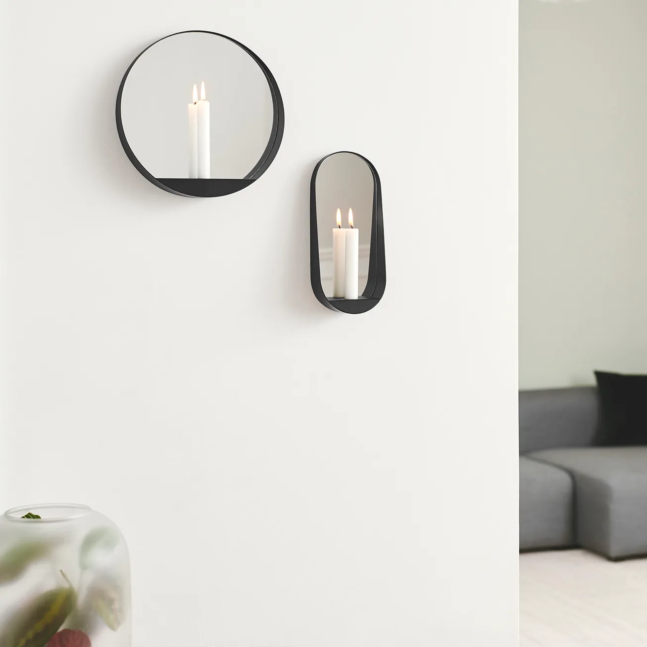 Glim spegel/ljusstake oval 12x28 cm, Svart Gejst