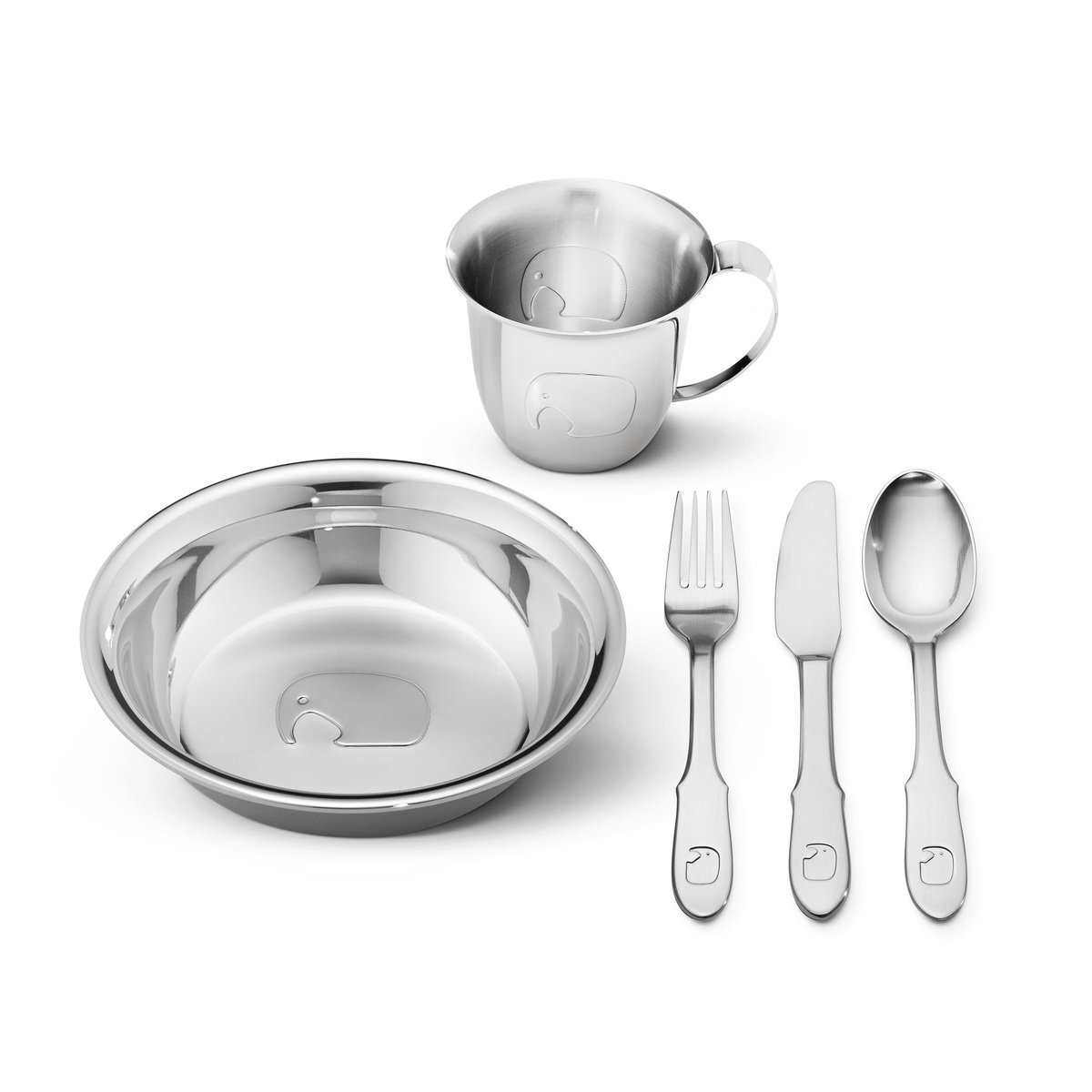 Georg Jensen Elephant barnservis 5 delar | Skandinavisk Design | Barnserviser | Silverfärgad