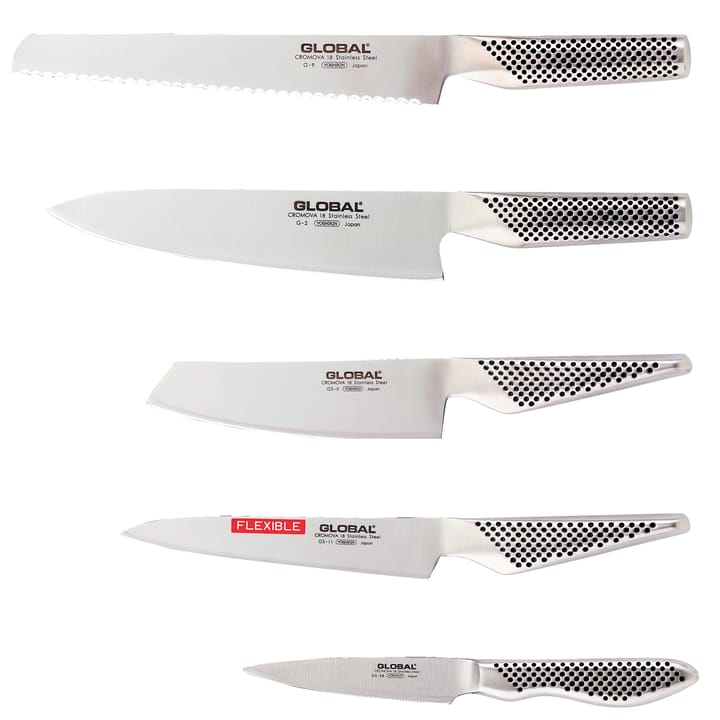 Global G-2951138R knivset, 5 knivar - rostfritt stål - Global