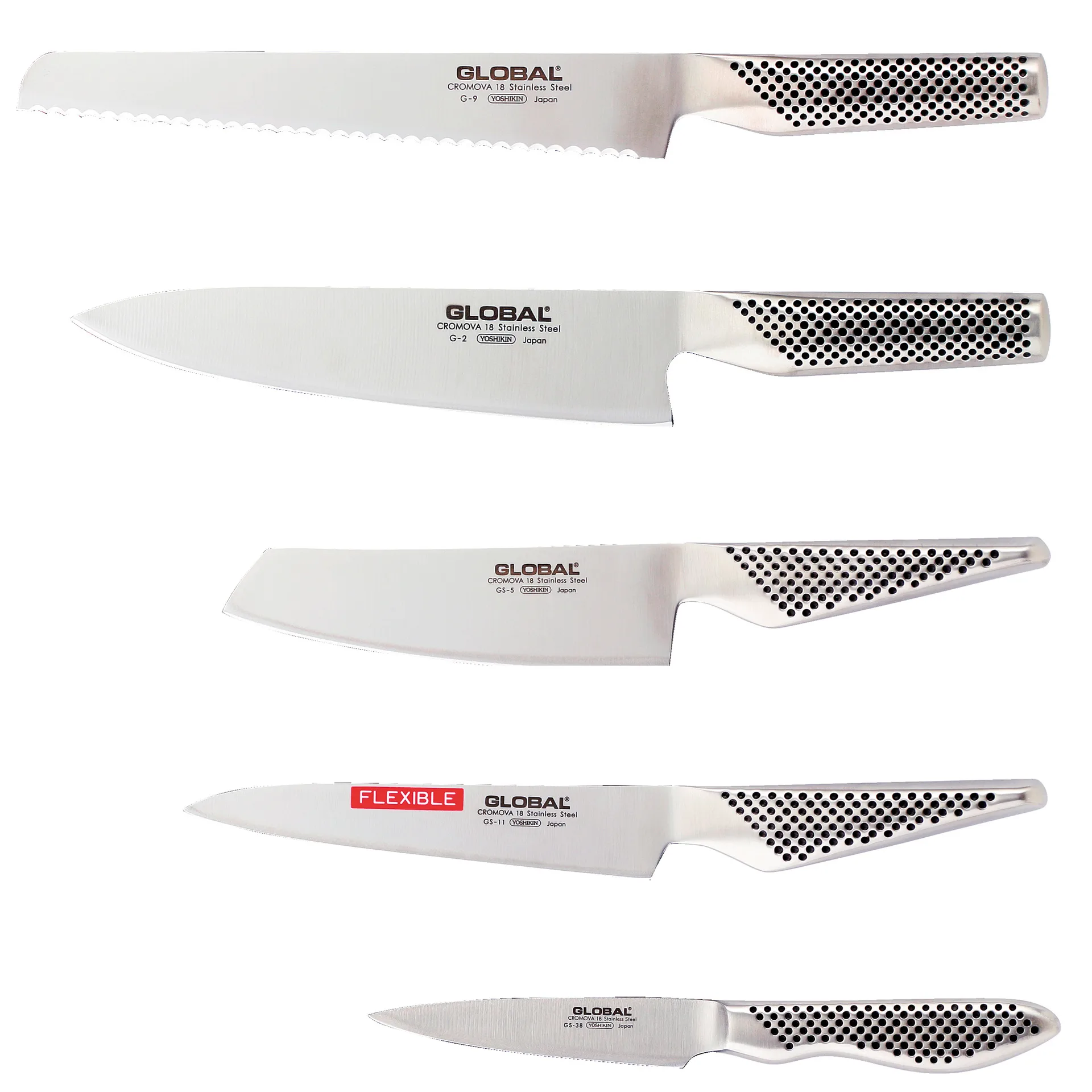 Global G-2951138R knivset, 5 knivar, rostfritt stål Global