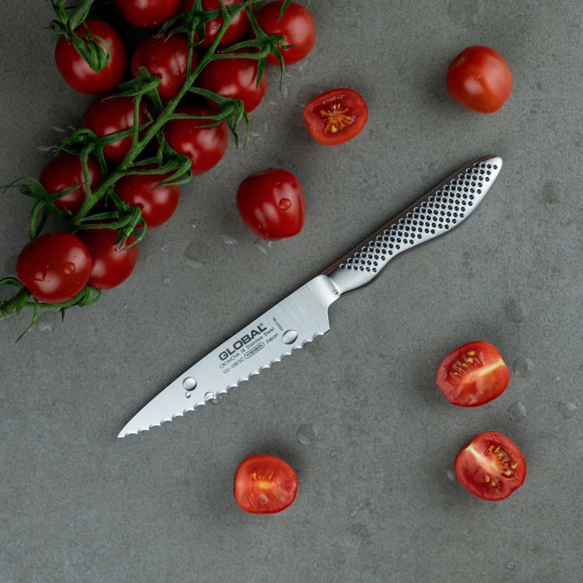 Global GS-108/SC allkniv 11,5 cm tandad, Rostfritt stål Global