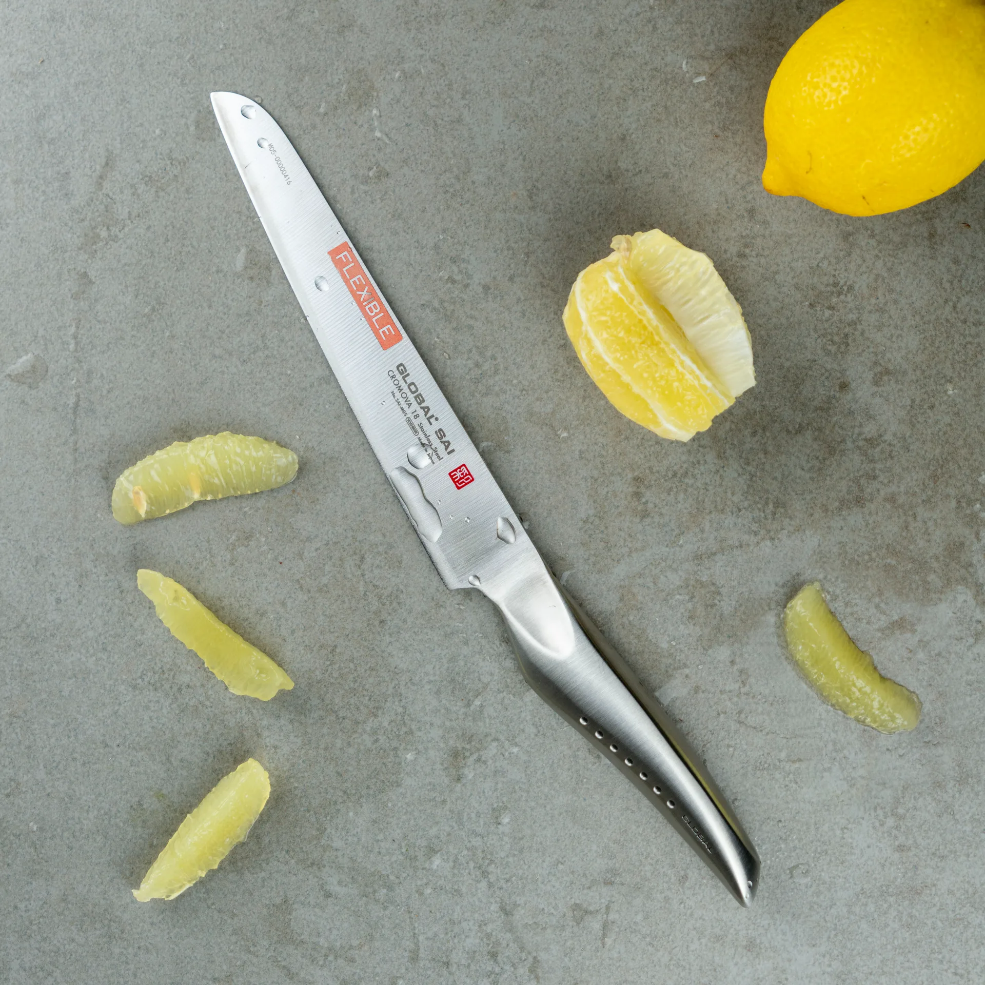 Global SAI-M05 Allkniv enkelstål 17 cm flexibel, Rostfritt stål Global