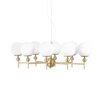 Astrid pendel - mässing/vit, 8 lampor - Globen Lighting