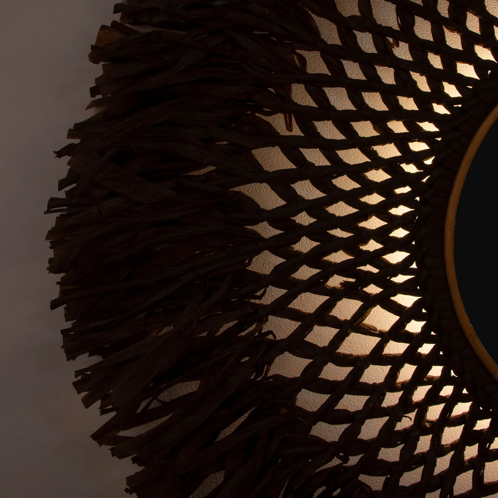 Boho vägglampa med spegel Ø90 cm, Brun Globen Lighting