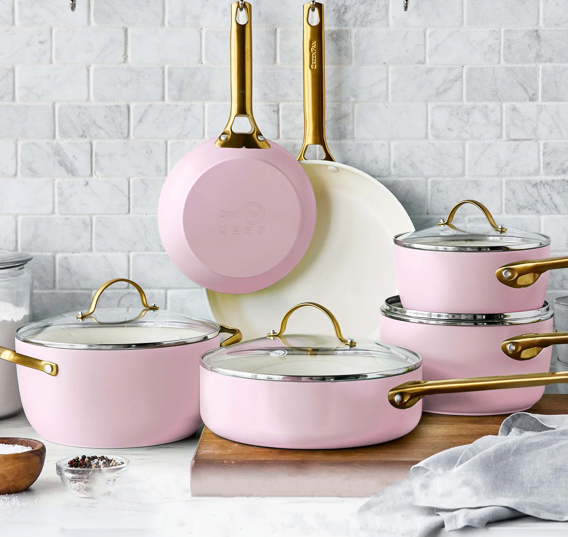 Padova gryt- och stekpanneset 10 delar, Blush pink GreenPan