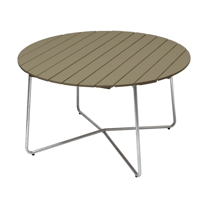 9A matbord - Ljusgrön ek-varmförzinkat stativ Ø120 cm - Grythyttan Stålmöbler