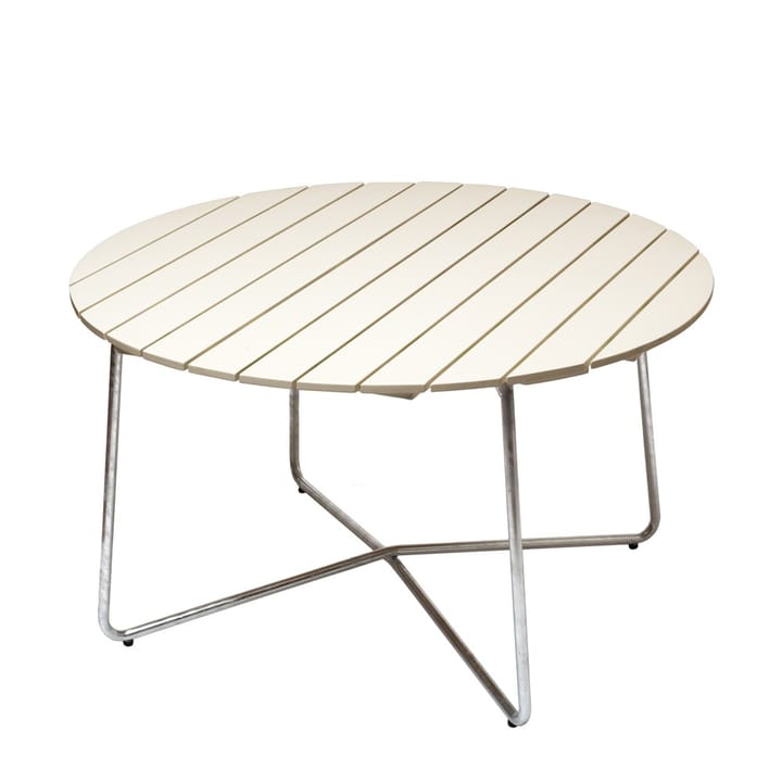 9A matbord - Vitlackad ek-varmförzinkat stativ Ø120 cm - Grythyttan Stålmöbler