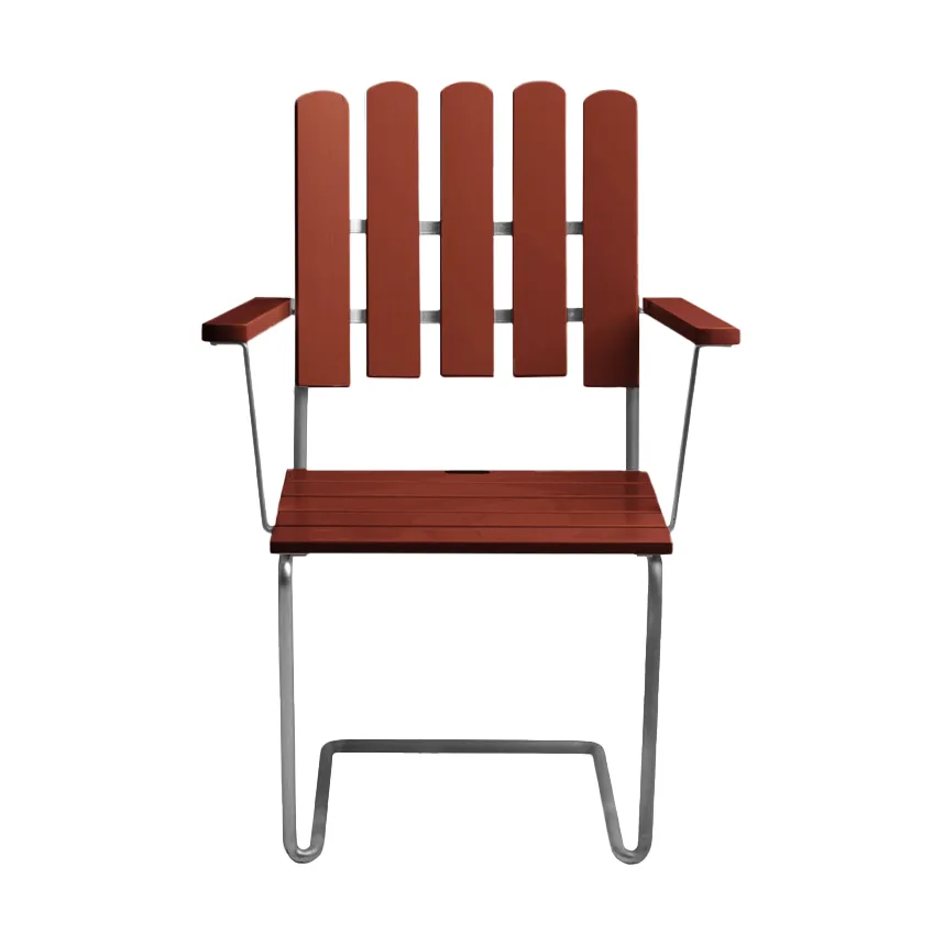 A2 fåtölj, Mörkröd lackerad ek-varmförzinkat stativ Grythyttan Stålmöbler