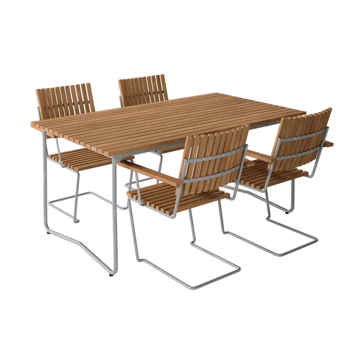 Bovik bord + 4 stolar, teak-varmförzinkat stativ - Grythyttan Stålmöbler