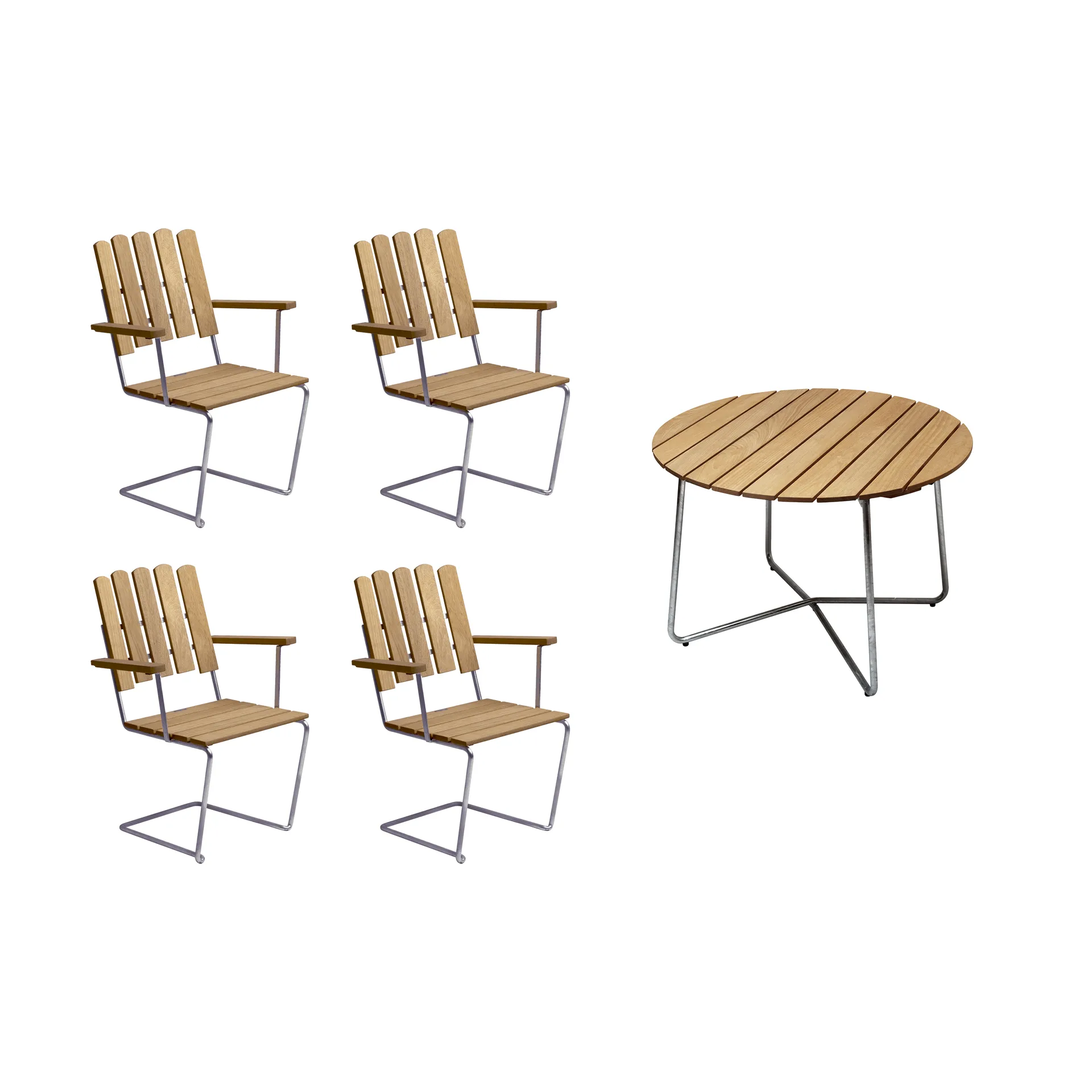 Grythyttan matgrupp ek 9A Ø100cm + 4st A2,  Grythyttan Stålmöbler
