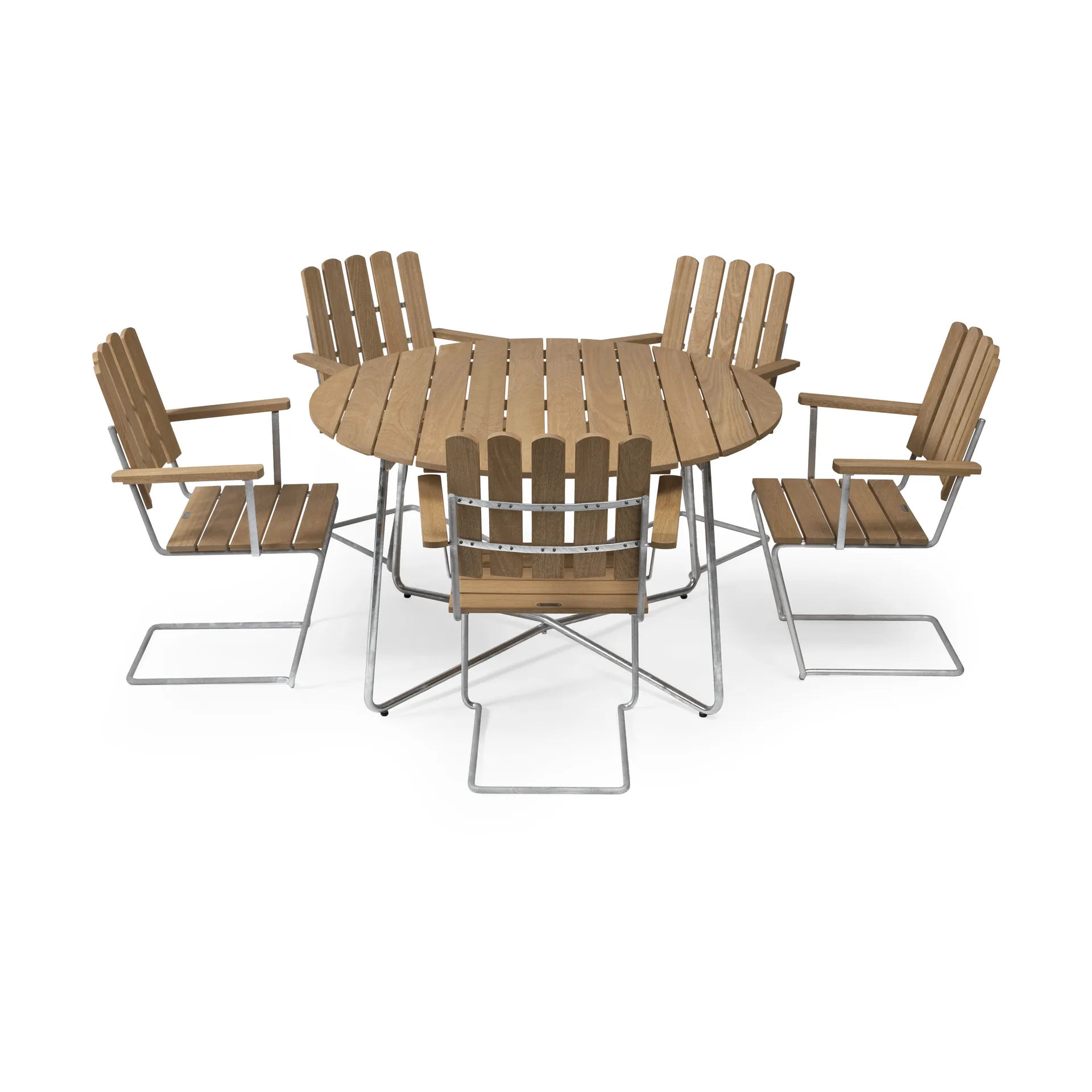 Grythyttan matgrupp ek 9A Ø120cm + 5st A2,  Grythyttan Stålmöbler