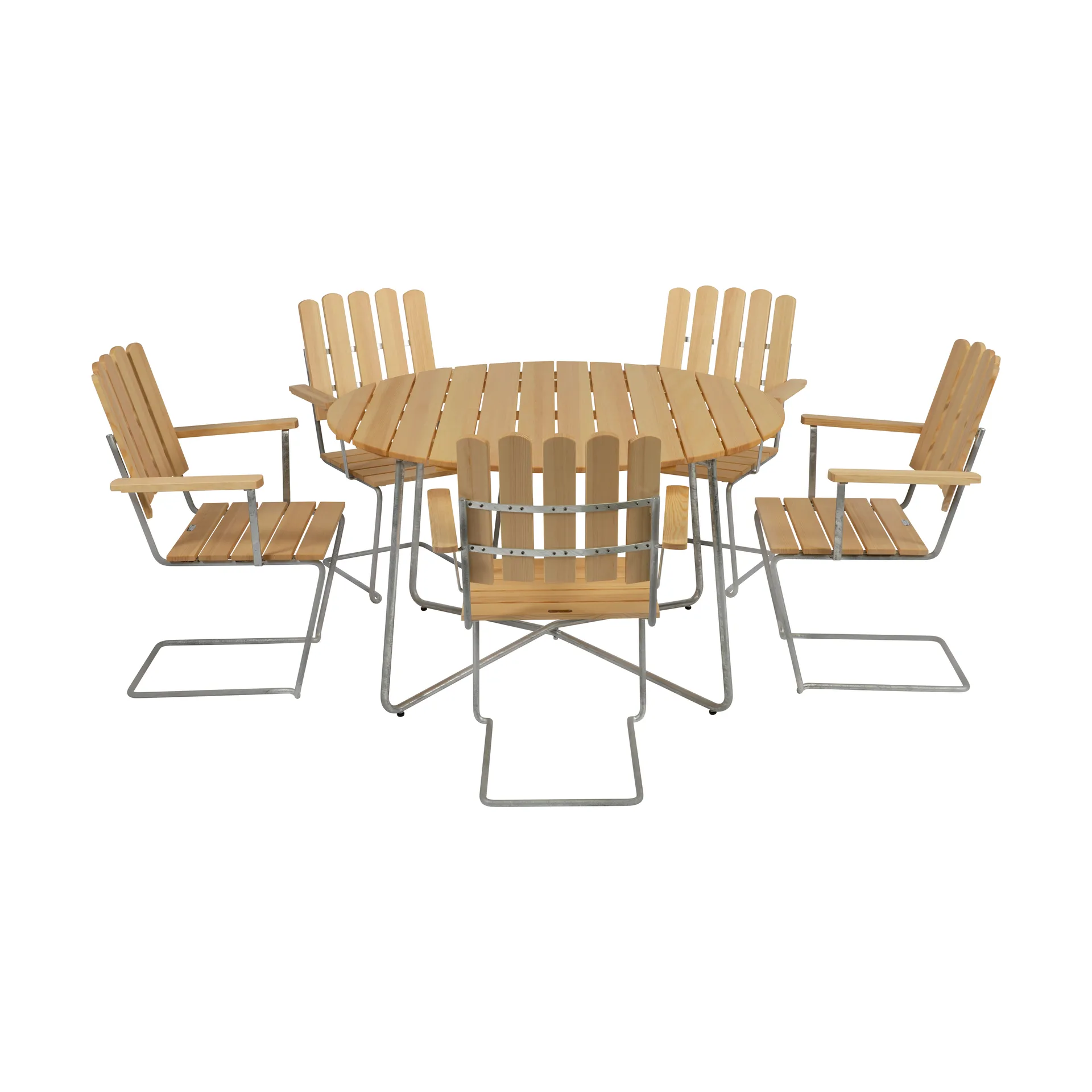Grythyttan matgrupp furu 9A Ø120cm + 5st A2,  Grythyttan Stålmöbler