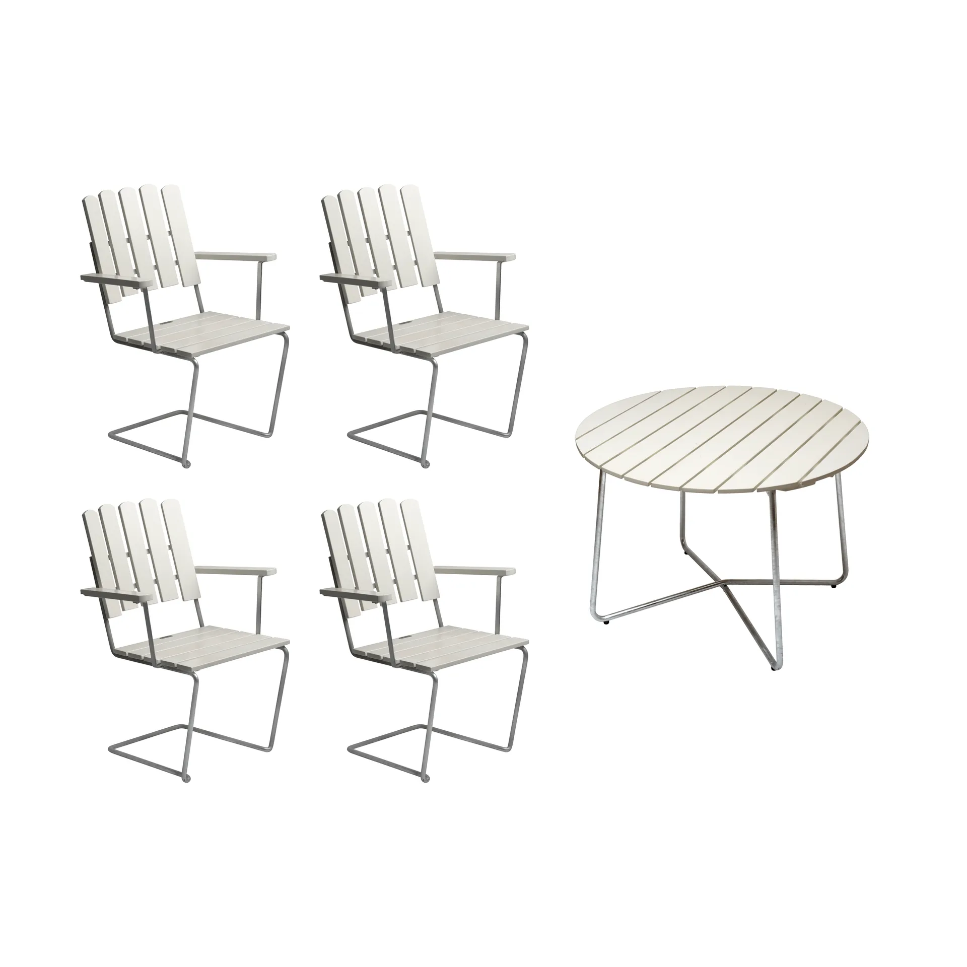 Grythyttan matgrupp vit 9A Ø100cm + 4st A2,  Grythyttan Stålmöbler