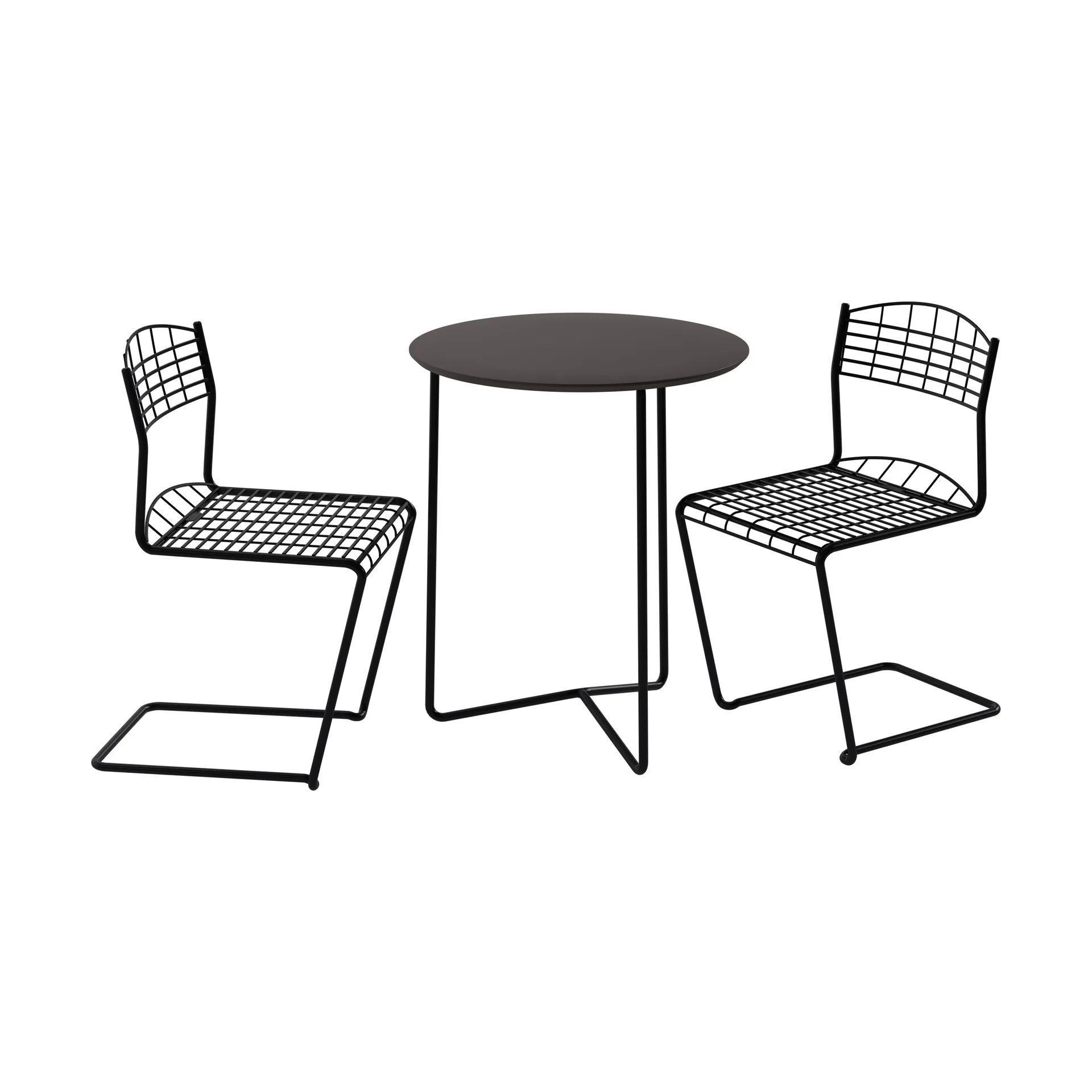 High tech bord Ø60 cm + 2 High tech stol, svart Grythyttan Stålmöbler