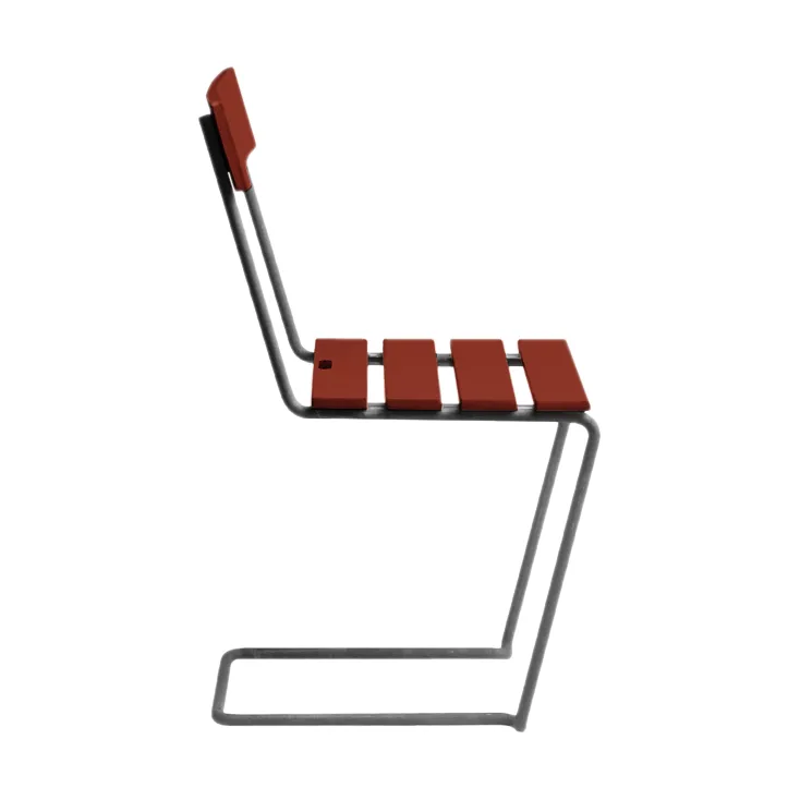 Stol 1, Mörkröd lackerad ek-varmförzinkat stativ Grythyttan Stålmöbler