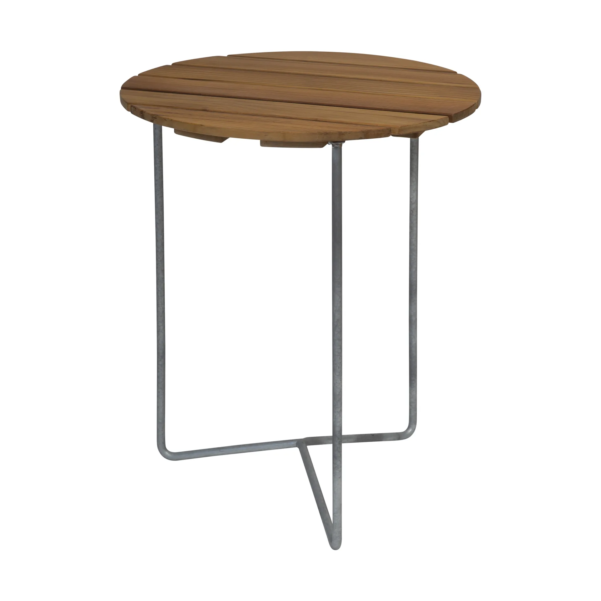 Table 6B bord, Obehandlad teak- varmförzinkad stativ, Ø60 cm Grythyttan Stålmöbler