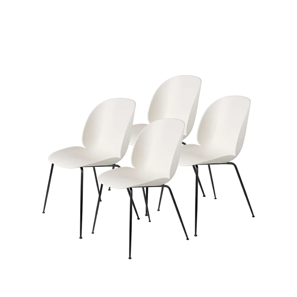 Beetle stol 4-pack, alabaster white, svart stålstativ GUBI