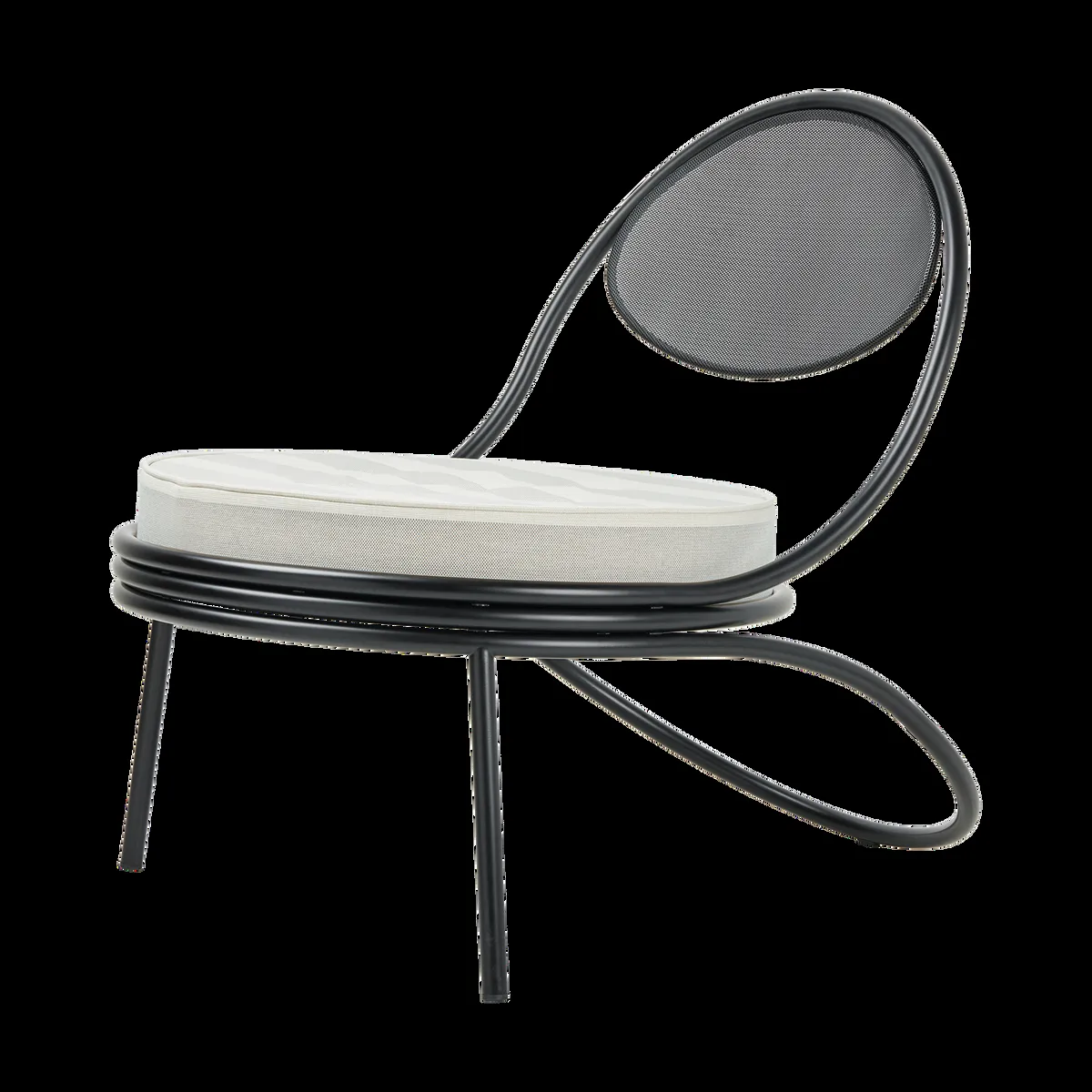 GUBI Copacabana Outdoor Lounge Chair klädd sits Leslie stripe limonta 020-svarta ben