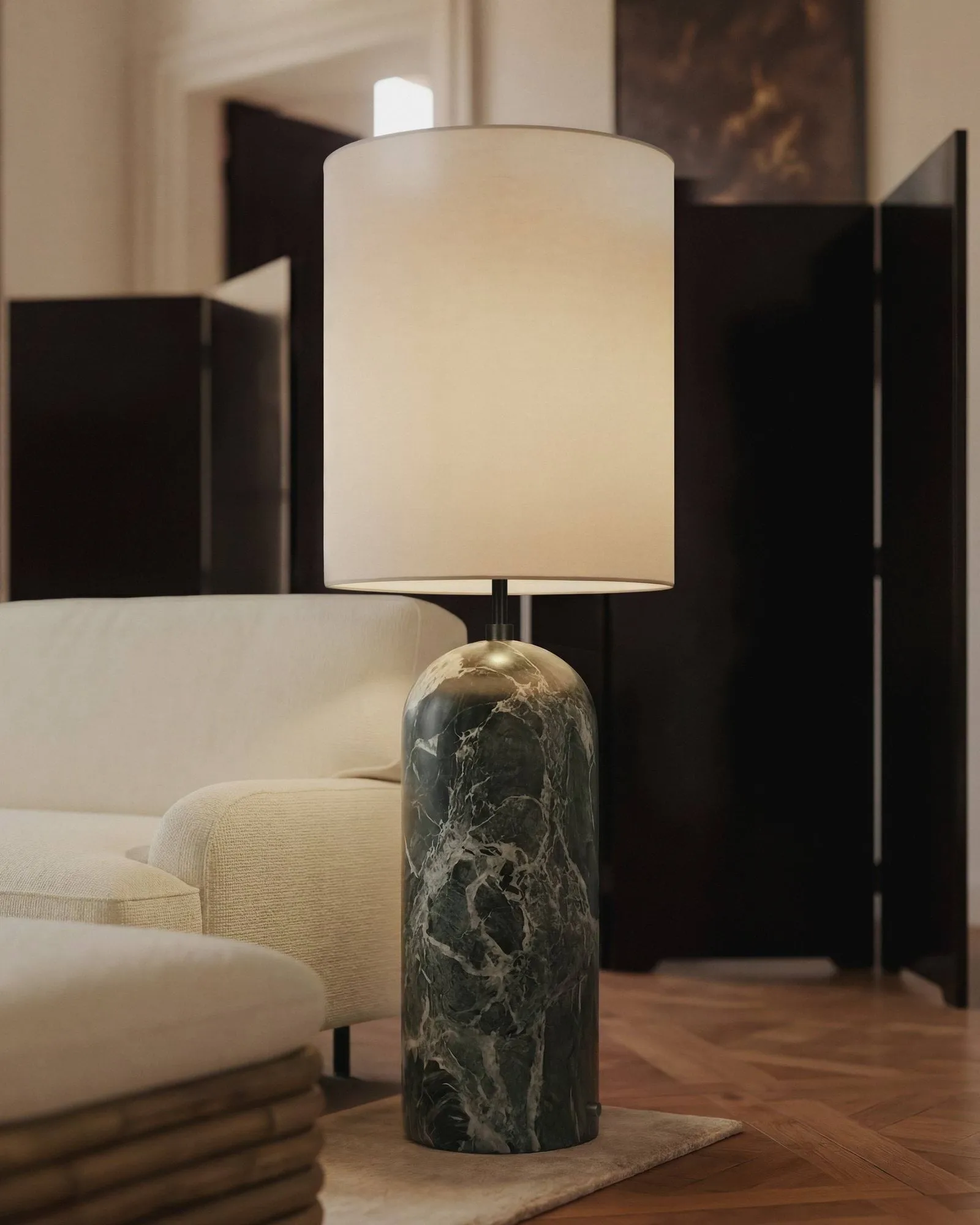 Gravity XL golvlampa, Emerald marble-canvas GUBI