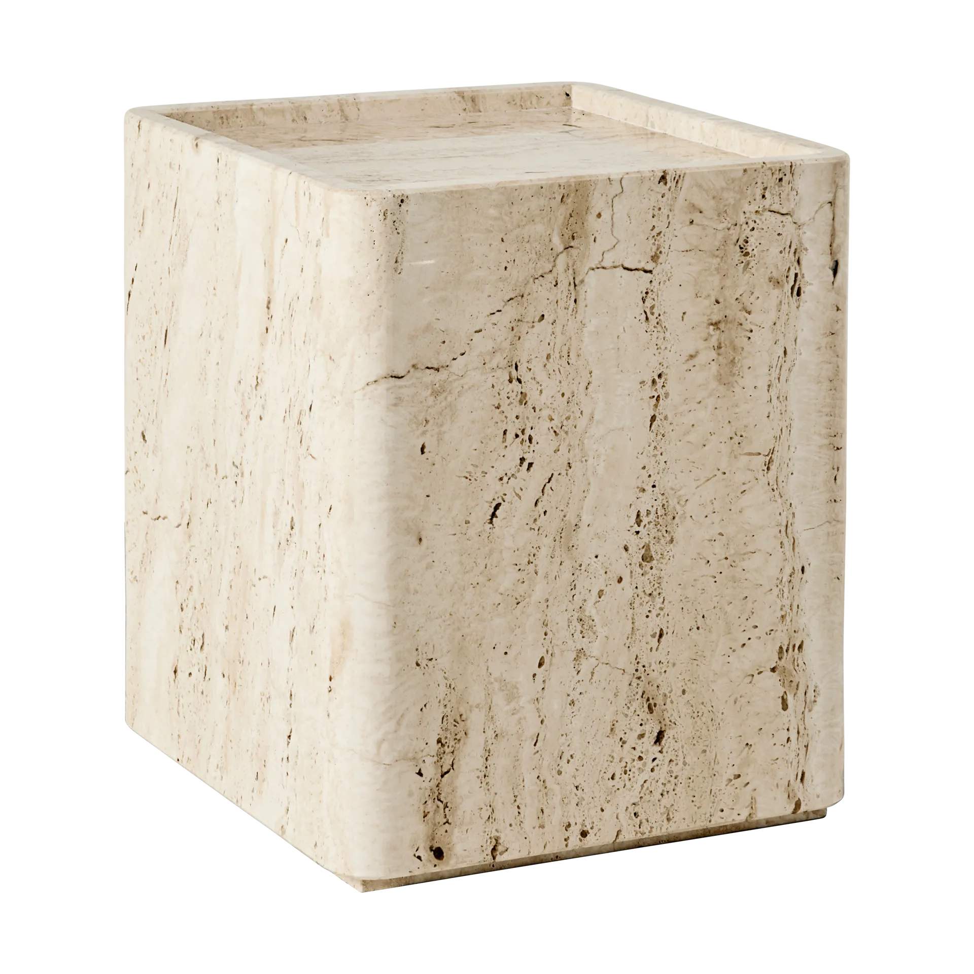 Pietra sidobord 33x33x40 cm, Neutral white travertine GUBI