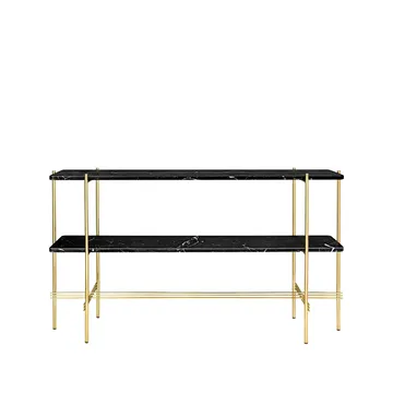 TS Console avlastningsbord 120x30x72 cm - black marquina marble, mässingstativ, 2 marmorhyllor - GUBI