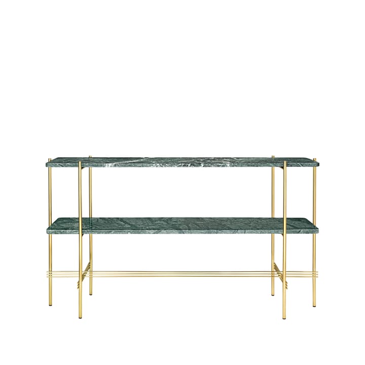 TS Console avlastningsbord 120x30x72 cm - green guatemala marble, mässingstativ, 2 marmorhyllor - GUBI
