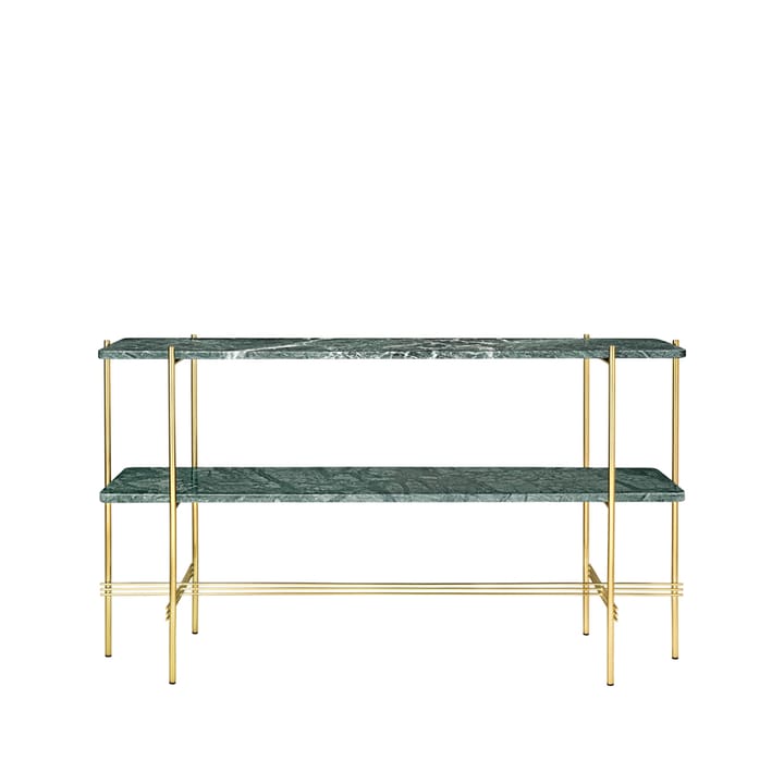 TS Console avlastningsbord 120x30x72 cm - green guatemala marble, mässingstativ, 2 marmorhyllor - GUBI