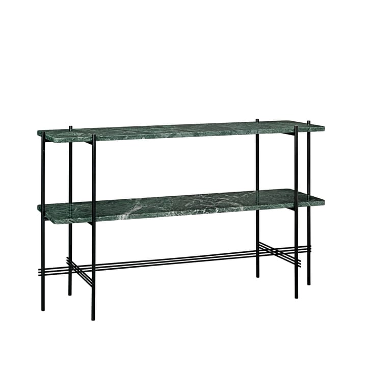 TS Console avlastningsbord 120x30x72 cm - green guatemala marble, svart stativ, 2 marmorhyllor - GUBI