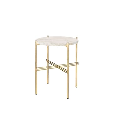 TS Round sidobord - natural white travertine, ø40, mässingsstativ - GUBI