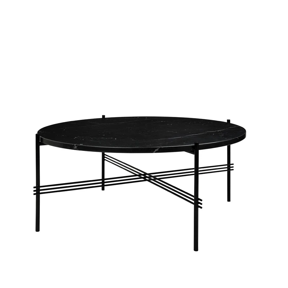 TS Round soffbord, black marquina marble, ø80, svart stativ GUBI