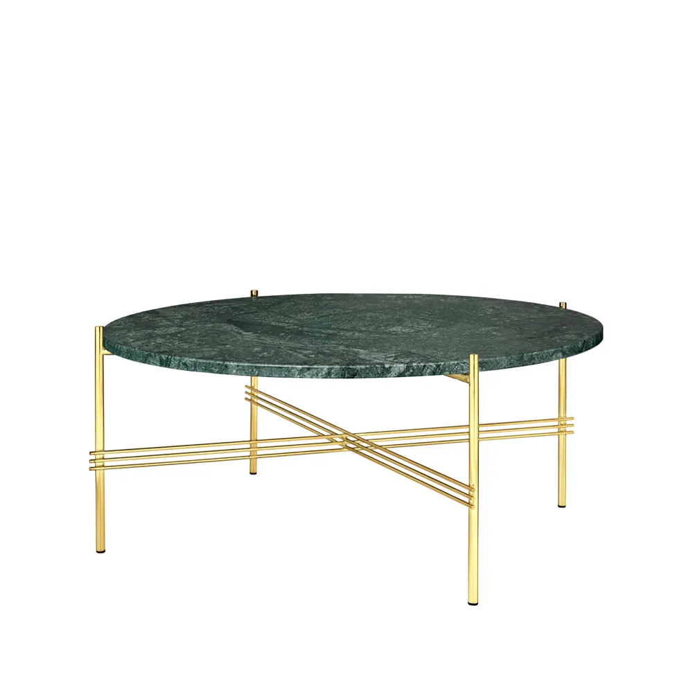 GUBI TS Round soffbord green guatemala marble, ø80, mässingsstativ