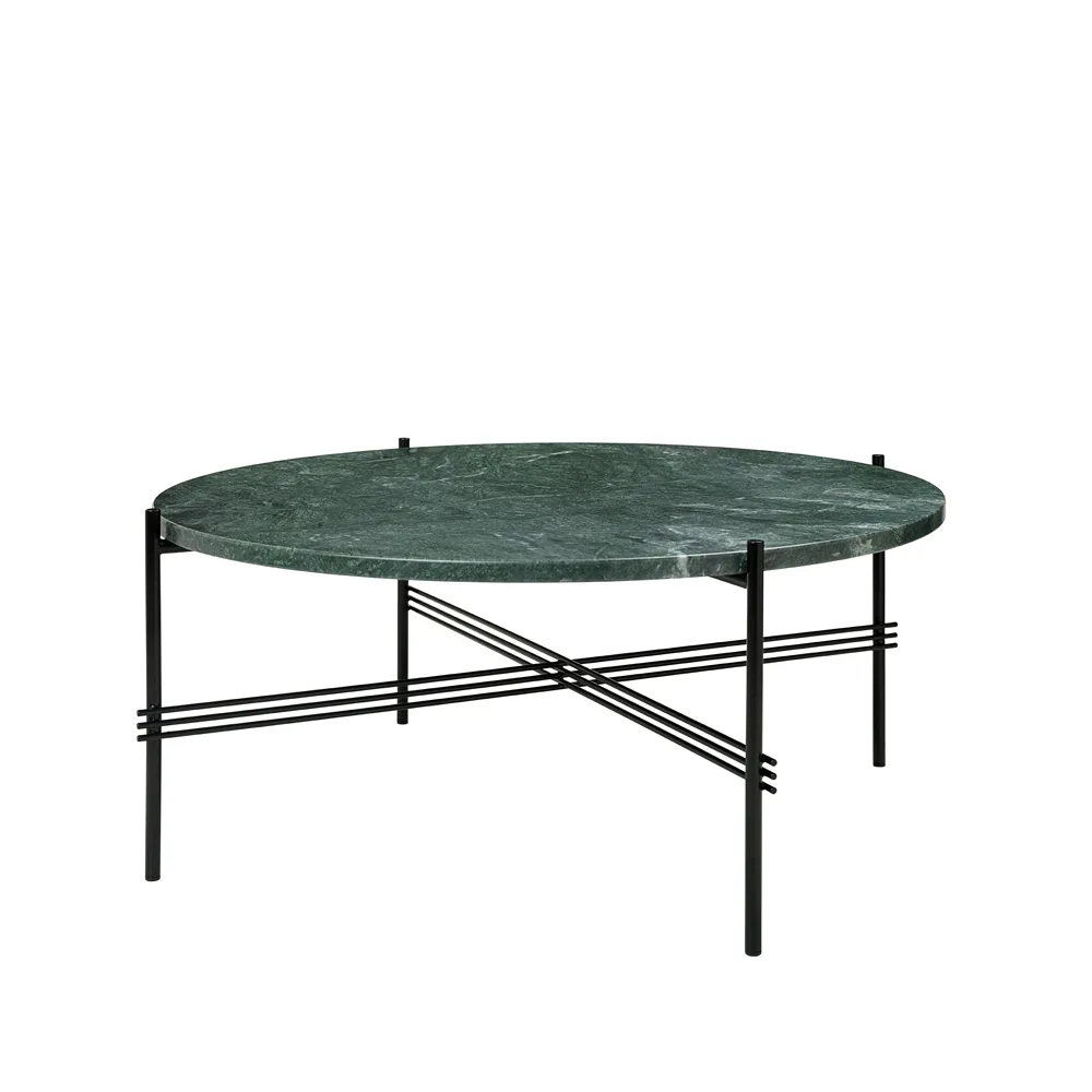 GUBI TS Round soffbord green guatemala marble, ø80, svart stativ