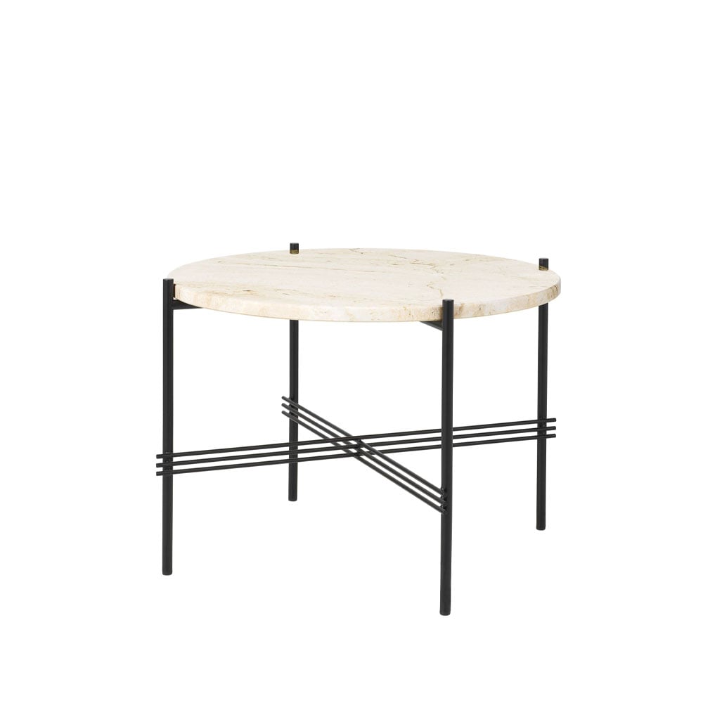 GUBI TS Round soffbord natural white travertine, 55, svart stativ