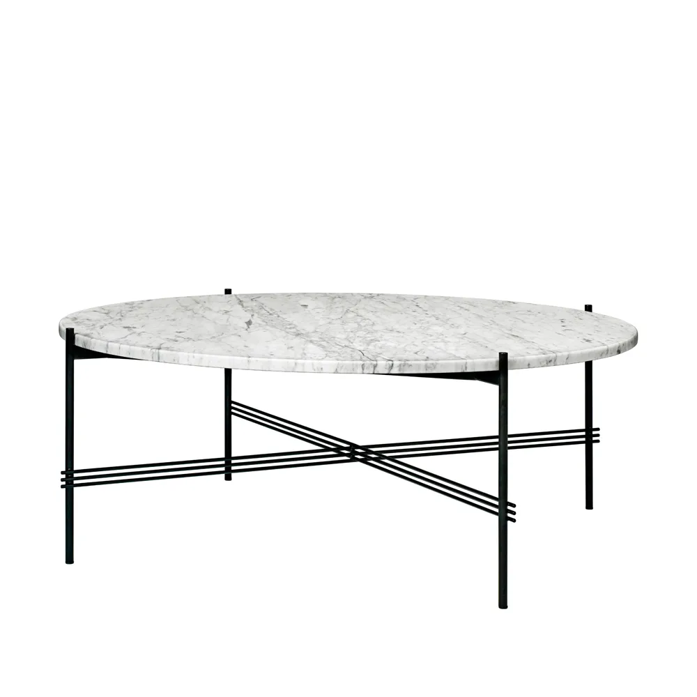 GUBI TS Round soffbord white carrara marble, ø105, svart stativ