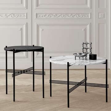 TS Round soffbord - white carrara marble, ø105, svart stativ - GUBI