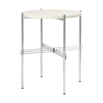 TS sidobord polerat stål Ø40 - Neutral white travertine - GUBI