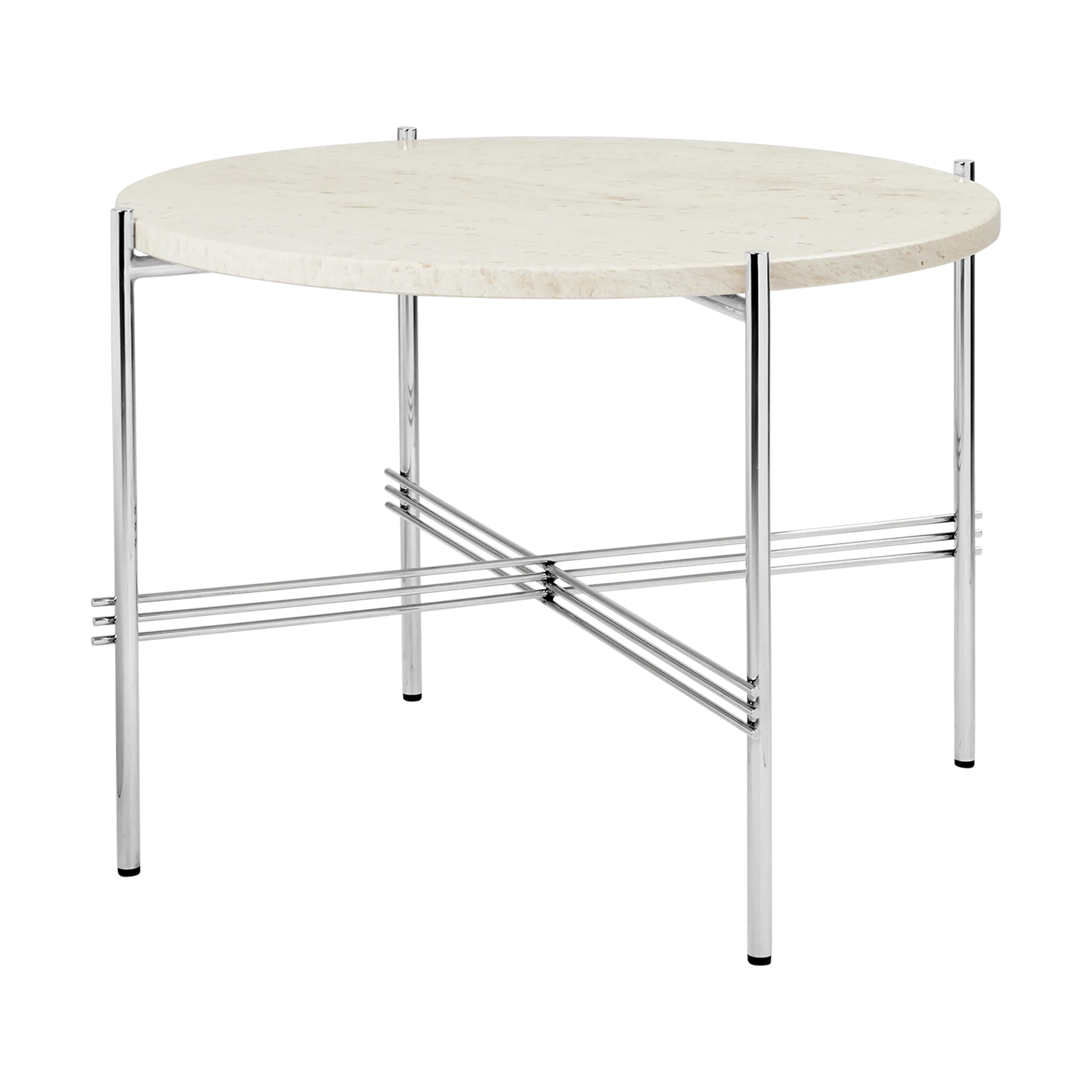 TS soffbord polerat stål Ø55, Neutral white travertine GUBI