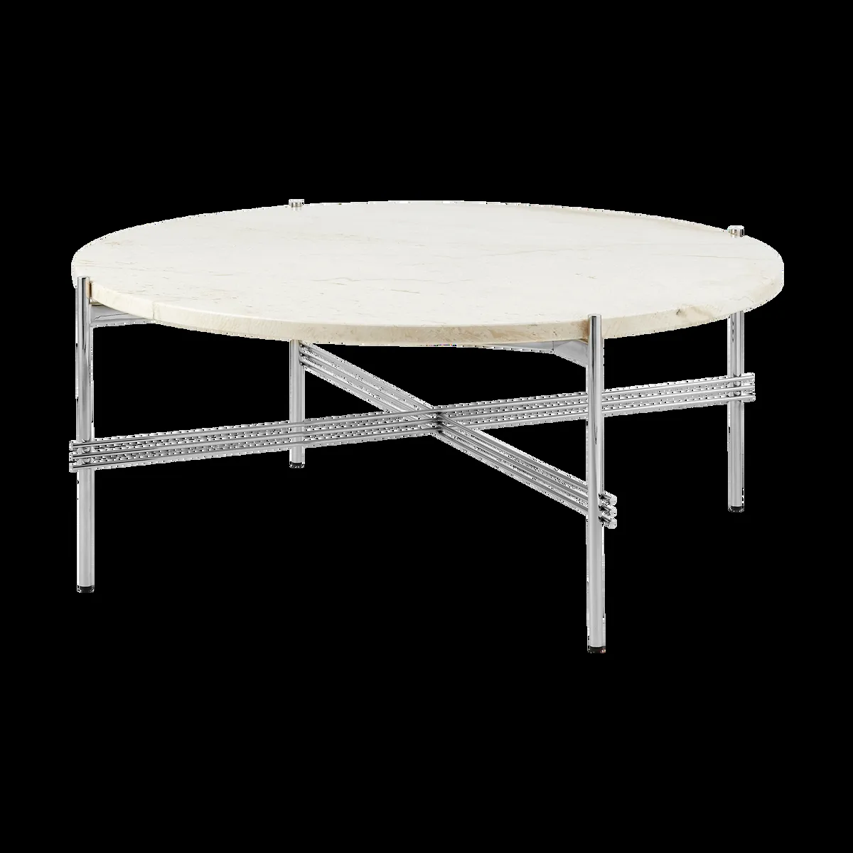 GUBI TS soffbord polerat stål Ø80 Neutral white travertine