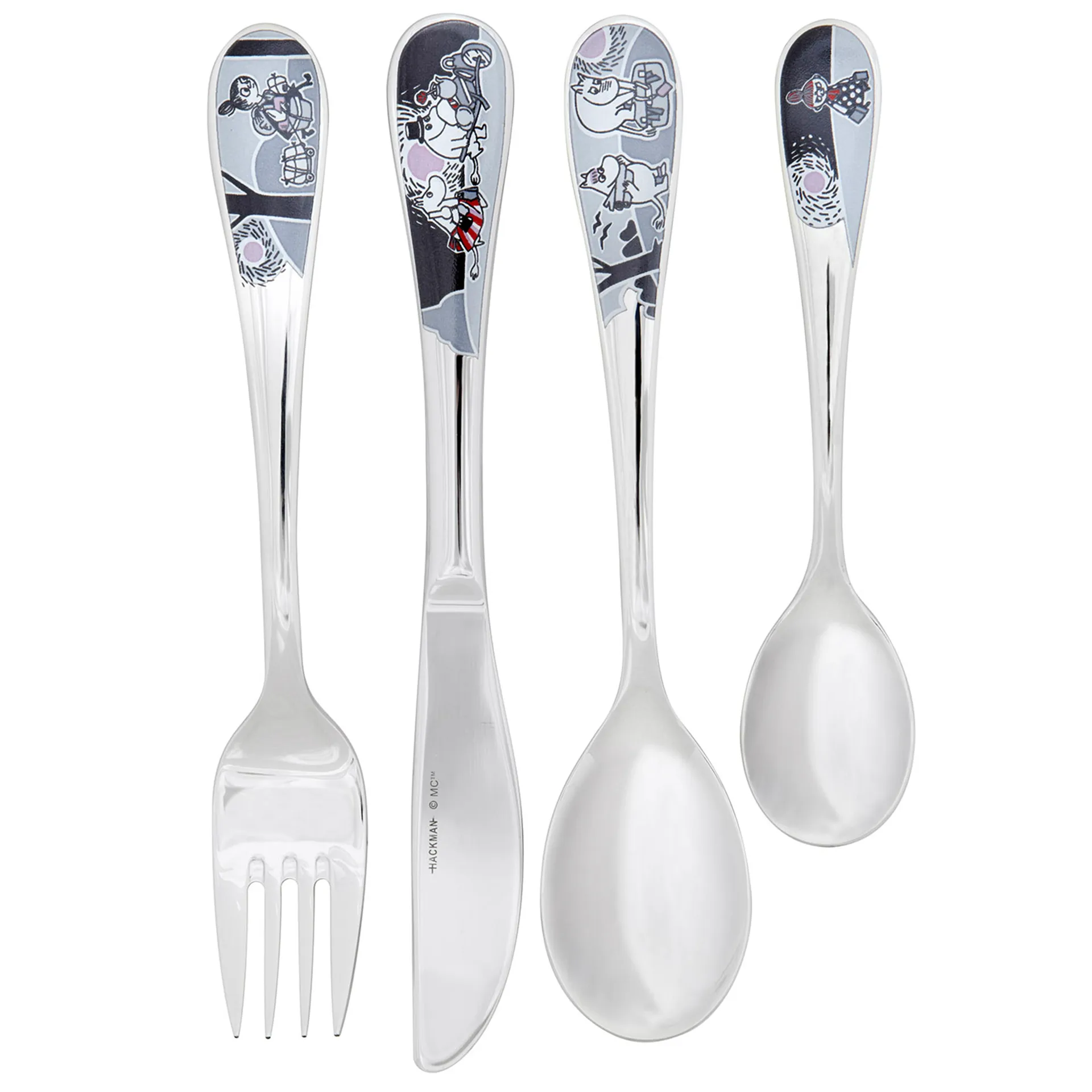 Mumin bestick barnset 4 delar, mumin på äventyr flytten Hackman