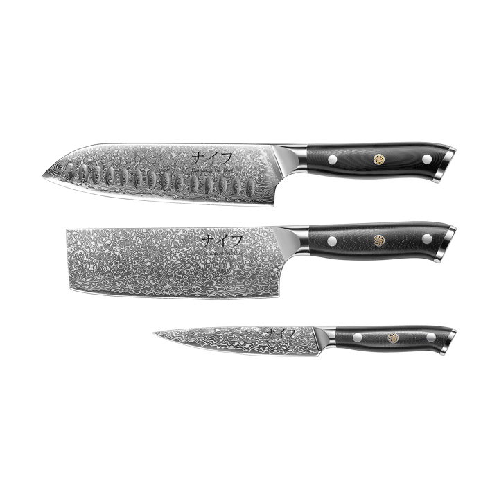 Damascus By Hâws knivset 3-delar - Svart-rostfritt stål - Hâws