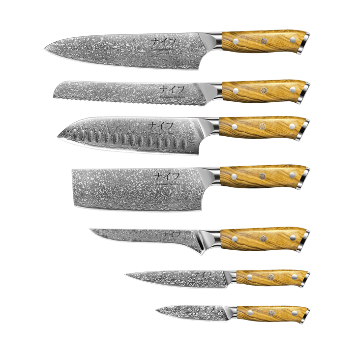 Damascus by Hâws knivset 7-delar - Brun-rostfritt stål - Hâws