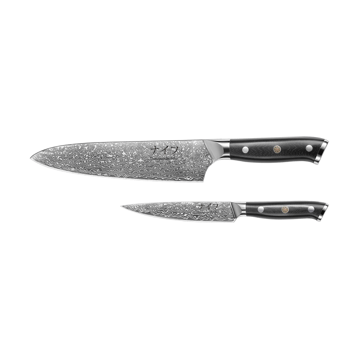 Damascus by Hâws kock- & universalknivsset 2 delar - Svart-rostfritt stål - Hâws
