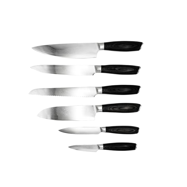 Damascus knivset 6-delar - Brun-rostfritt stål - Hâws